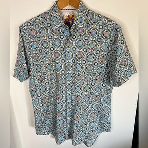 Robert Graham Rainbow Geometric Abstract Pattern Print Short Sleeve Shirt Large